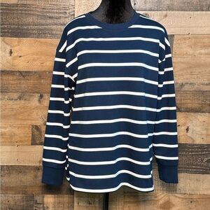 NEW NWOT Danskin Women's Navy Blue White Stripe Long Sleeve Shirt XS Extra Small